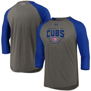 Men's Under Armour Gray/Royal Chicago Cubs Tri-Blend Raglan 3/4-Sleeve-Large